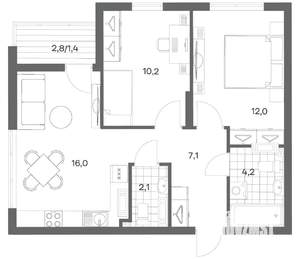 2-к квартира, строящийся дом, 53м2, 3/18 этаж