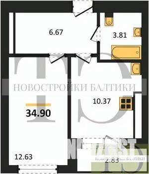 1-к квартира, вторичка, 35м2, 4/9 этаж
