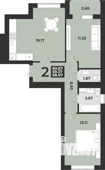 2-к квартира, вторичка, 61м2, 3/9 этаж