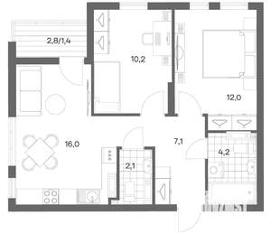 2-к квартира, вторичка, 53м2, 5/18 этаж