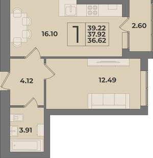 1-к квартира, вторичка, 39м2, 3/9 этаж