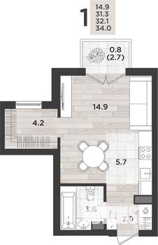 1-к квартира, вторичка, 32м2, 5/12 этаж