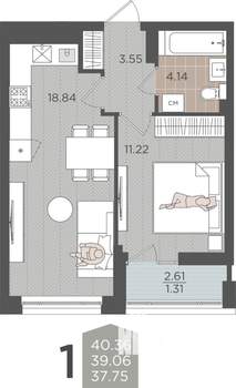 1-к квартира, вторичка, 39м2, 4/9 этаж