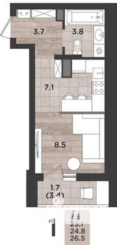 1-к квартира, вторичка, 25м2, 2/12 этаж