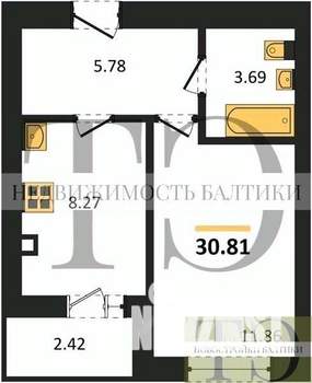 1-к квартира, вторичка, 31м2, 9/9 этаж