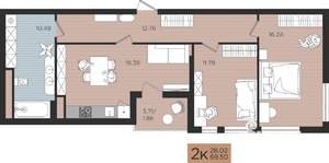 2-к квартира, строящийся дом, 70м2, 3/10 этаж