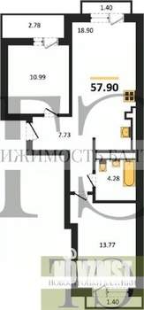 2-к квартира, вторичка, 58м2, 9/9 этаж