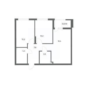 2-к квартира, строящийся дом, 56м2, 2/18 этаж