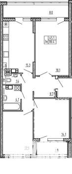 3-к квартира, вторичка, 86м2, 2/14 этаж