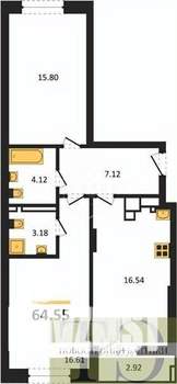 2-к квартира, вторичка, 65м2, 9/9 этаж