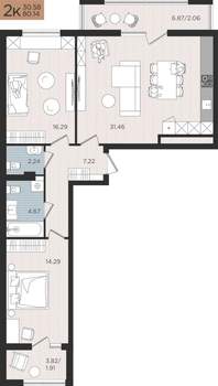 2-к квартира, строящийся дом, 80м2, 2/10 этаж