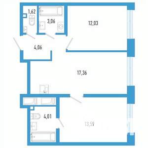 2-к квартира, вторичка, 56м2, 3/26 этаж