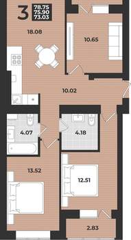 3-к квартира, вторичка, 79м2, 1/9 этаж