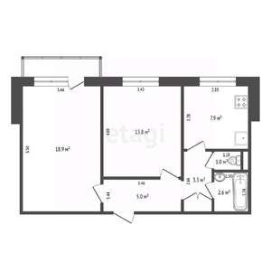 2-к квартира, вторичка, 53м2, 5/5 этаж