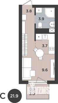 1-к квартира, вторичка, 22м2, 9/9 этаж