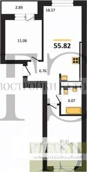 2-к квартира, вторичка, 56м2, 7/9 этаж