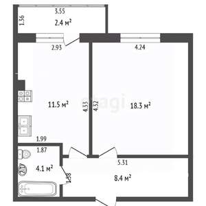 1-к квартира, вторичка, 45м2, 4/5 этаж