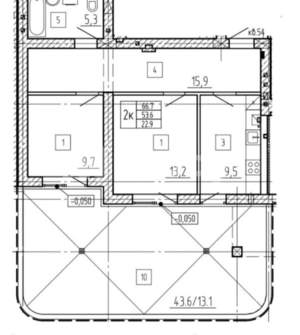 2-к квартира, вторичка, 67м2, 1/4 этаж