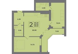 2-к квартира, строящийся дом, 66м2, 4/8 этаж