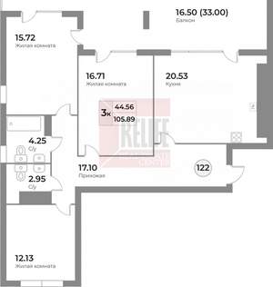 3-к квартира, строящийся дом, 78м2, 3/7 этаж