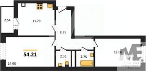 2-к квартира, вторичка, 54м2, 8/9 этаж