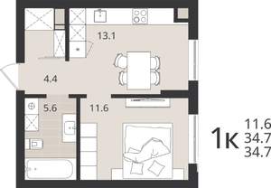 1-к квартира, вторичка, 35м2, 1/9 этаж