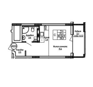 Студия квартира, вторичка, 28м2, 8/9 этаж