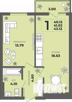 1-к квартира, вторичка, 41м2, 4/8 этаж