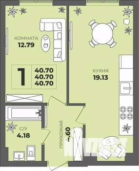 1-к квартира, вторичка, 41м2, 1/8 этаж