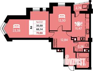 2-к квартира, вторичка, 71м2, 7/25 этаж