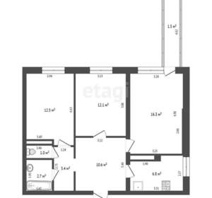 3-к квартира, вторичка, 66м2, 4/12 этаж