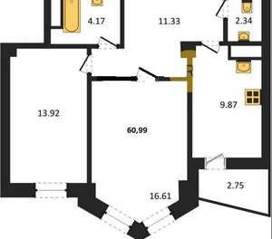 2-к квартира, вторичка, 61м2, 13/25 этаж