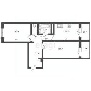 2-к квартира, вторичка, 65м2, 14/15 этаж