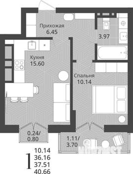 1-к квартира, строящийся дом, 38м2, 9/9 этаж