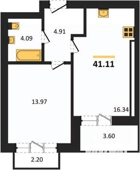 1-к квартира, вторичка, 42м2, 9/9 этаж