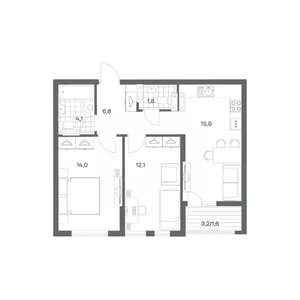 2-к квартира, строящийся дом, 56м2, 11/18 этаж