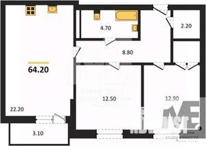 2-к квартира, вторичка, 64м2, 5/8 этаж