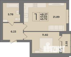 1-к квартира, строящийся дом, 48м2, 7/9 этаж