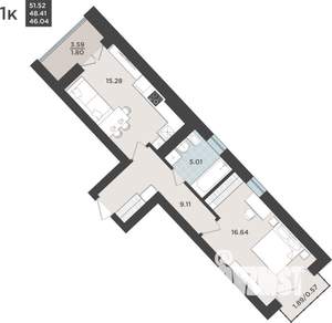 1-к квартира, строящийся дом, 48м2, 10/10 этаж
