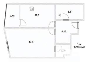 1-к квартира, вторичка, 45м2, 17/25 этаж