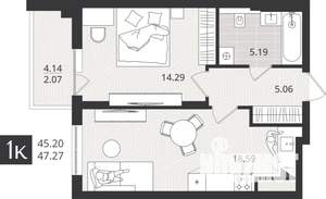 1-к квартира, сданный дом, 45м2, 4/4 этаж