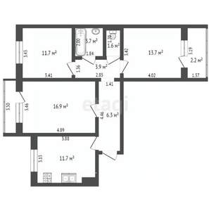 3-к квартира, вторичка, 70м2, 2/10 этаж