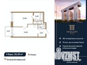 1-к квартира, вторичка, 32м2, 5/12 этаж