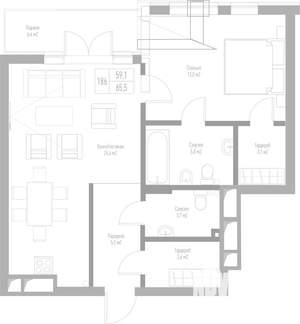 1-к квартира, вторичка, 66м2, 7/8 этаж