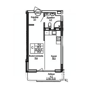 Студия квартира, вторичка, 31м2, 9/9 этаж