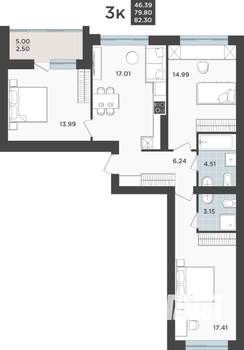 3-к квартира, вторичка, 80м2, 3/9 этаж