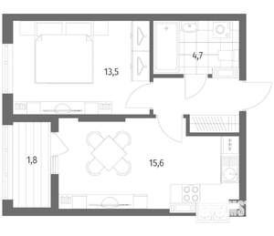 1-к квартира, строящийся дом, 40м2, 6/8 этаж