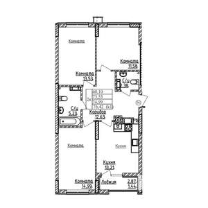 3-к квартира, строящийся дом, 75м2, 8/9 этаж