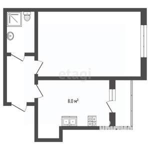 1-к квартира, вторичка, 30м2, 1/8 этаж
