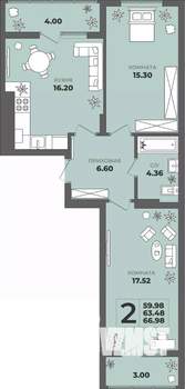 2-к квартира, вторичка, 63м2, 6/8 этаж